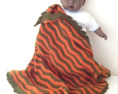 36" x 32" Crochet Baby Blanket,Bedspread, Afghan,stroller / travel  size in Green and orange