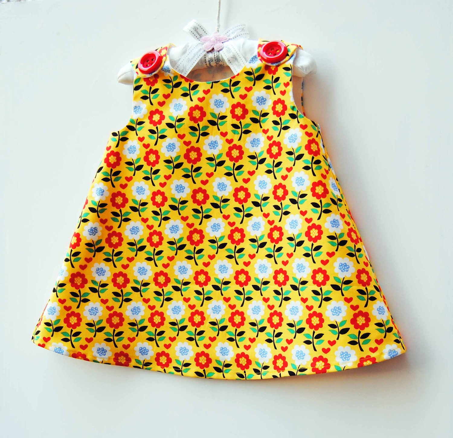 Yellow Blooming Flowers - Vintage Print - Spring - Children Clothing - Baby Girls - Kids Fashion - Natural Dress - Supply Limited - 3M to 4T