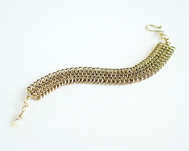 Brass Chainmaille Bracelet European 4 in 1 Antiqued Brass 7.5" Chain Maille Mail Bracelet