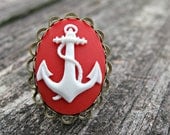 Nautical Inspired --Red Anchor Ring