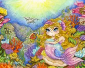 Mermaid fantasy painting, kids wall art 8.5 x 12 inch Print