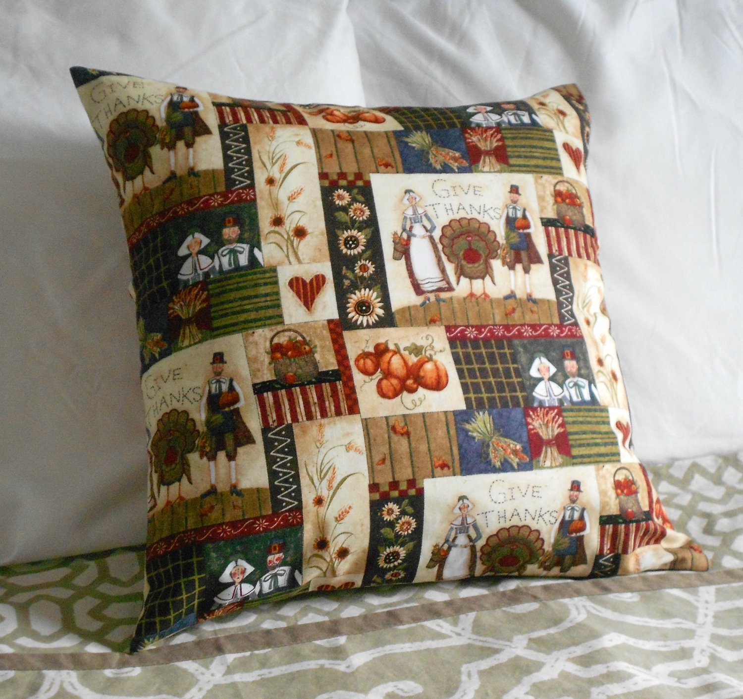 Fall pillow cover Autumn Decor Harvest Design Cushion 16 X 16