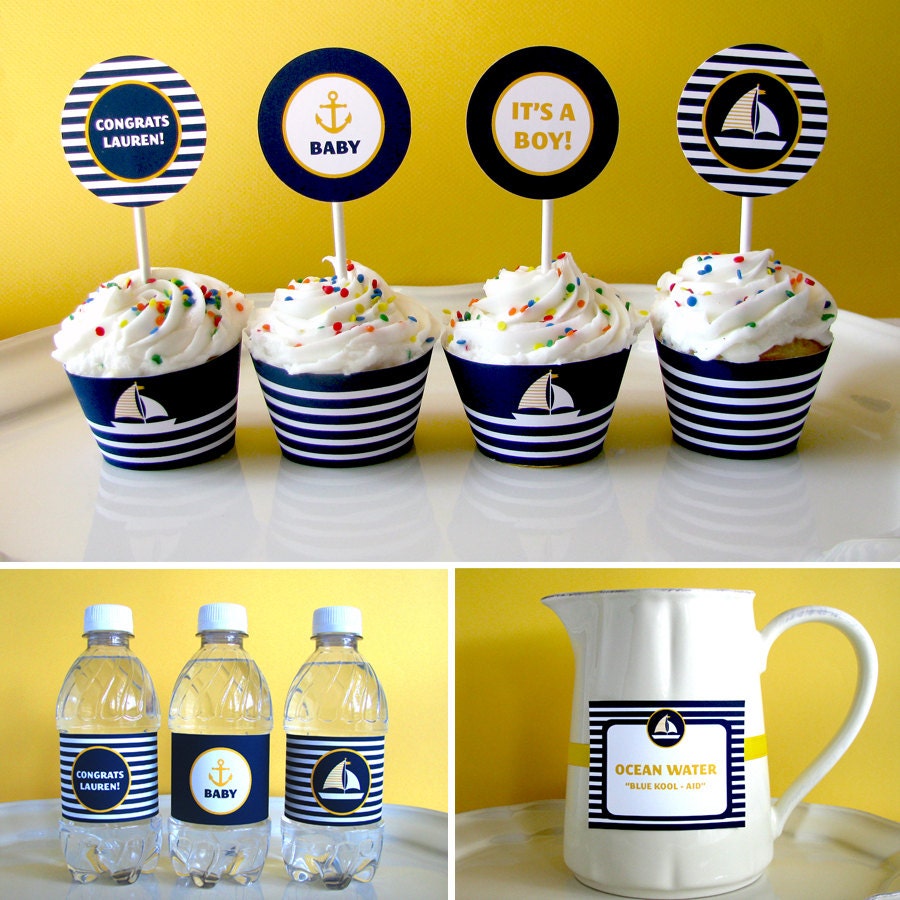 Nautical Baby Shower Printable - Printable Party - First Birthday - sail boat - Baby Boy - Navy - Yellow - Red - Boy - Girl - DIY Printable Il_570xn