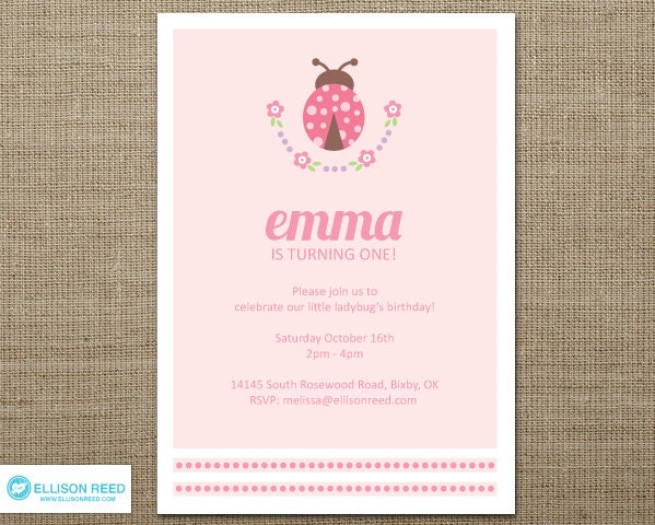 Ladybug Invitation - First Birthday - Ladybug Printable - Birthday - bug invitation - flowers - Pink - polka dots - DIY printable Il_570xn