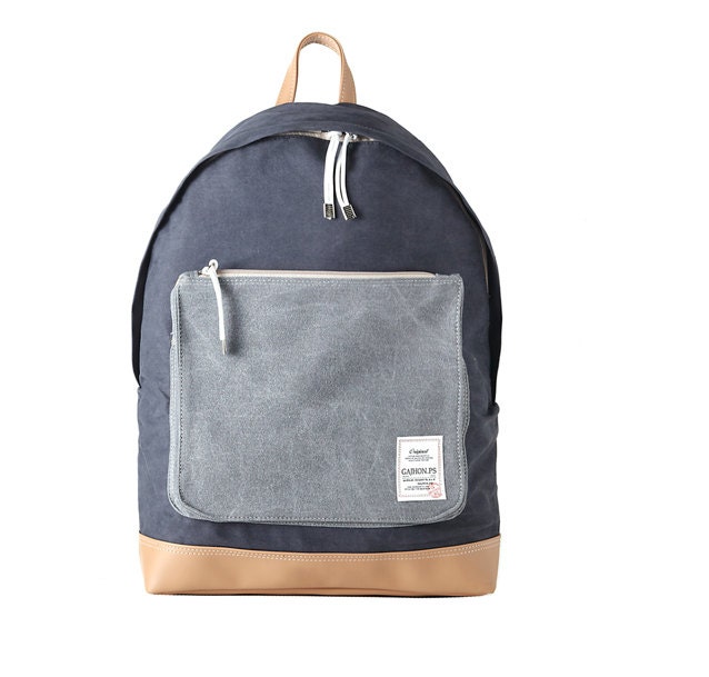 Washed Fabric Backpack with Big Pocket (Navy)