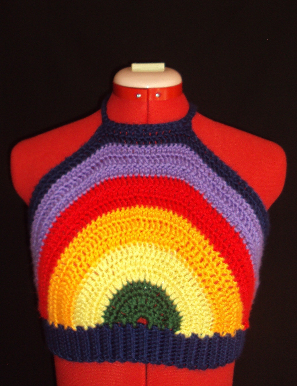 Hand Crocheted Retro Rainbow Halter Top