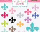 Stitched Fleur de Lis Digital Clipart - 13 Pieces for Personal & Commercial Use