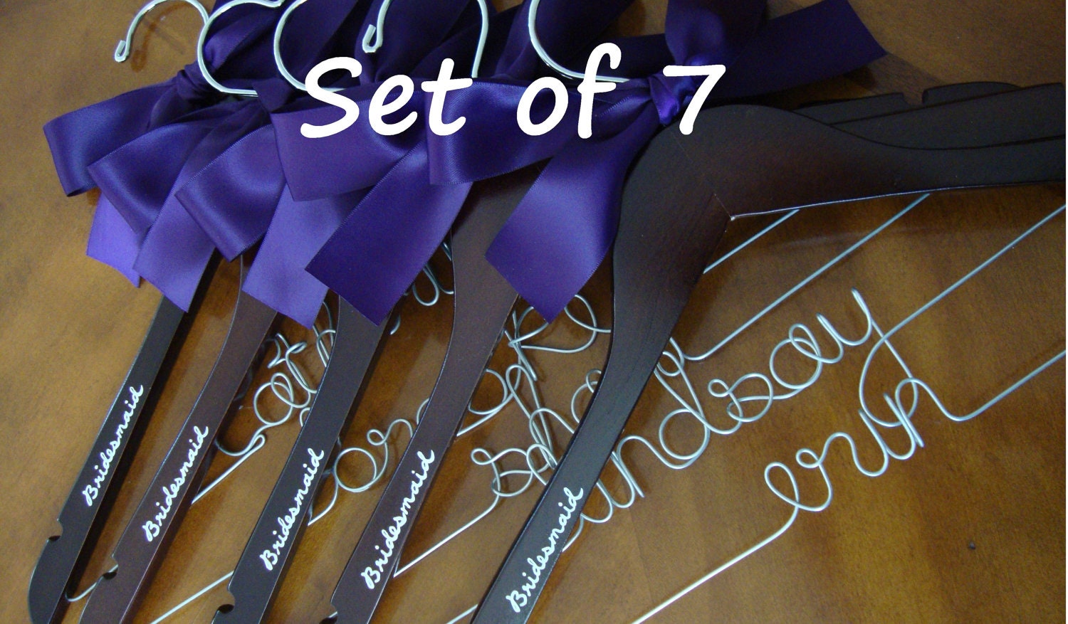 Set of 7---Personalized Hanger,  Custom Bridal Hangers,Bridesmaids gift, Wedding hangers with names,Custom made hangers