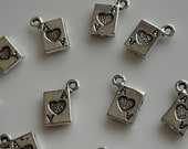 25 Antique Silver Ace of Hearts Card Charms - 1/4" x 3/8" Las Vegas Scrapbooking Party Gift Embellishment