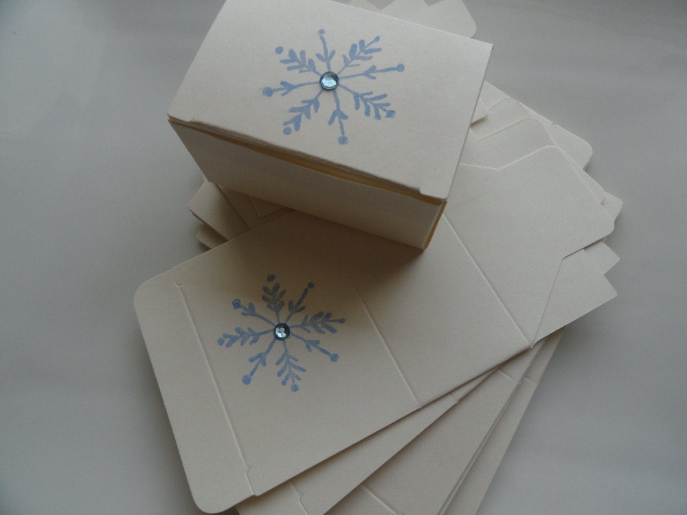 10 Tiny Snow Flake - Winter - Hannukah - Christmas Gift Boxes with Hand Stamped w Rhinestone Bling