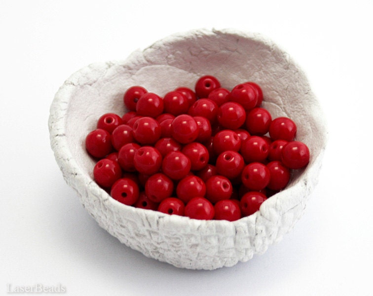 Red Czech Round Beads approx. 4.5-5mm (50) Pressed Druk Opaque Glass Thin Small Spacers