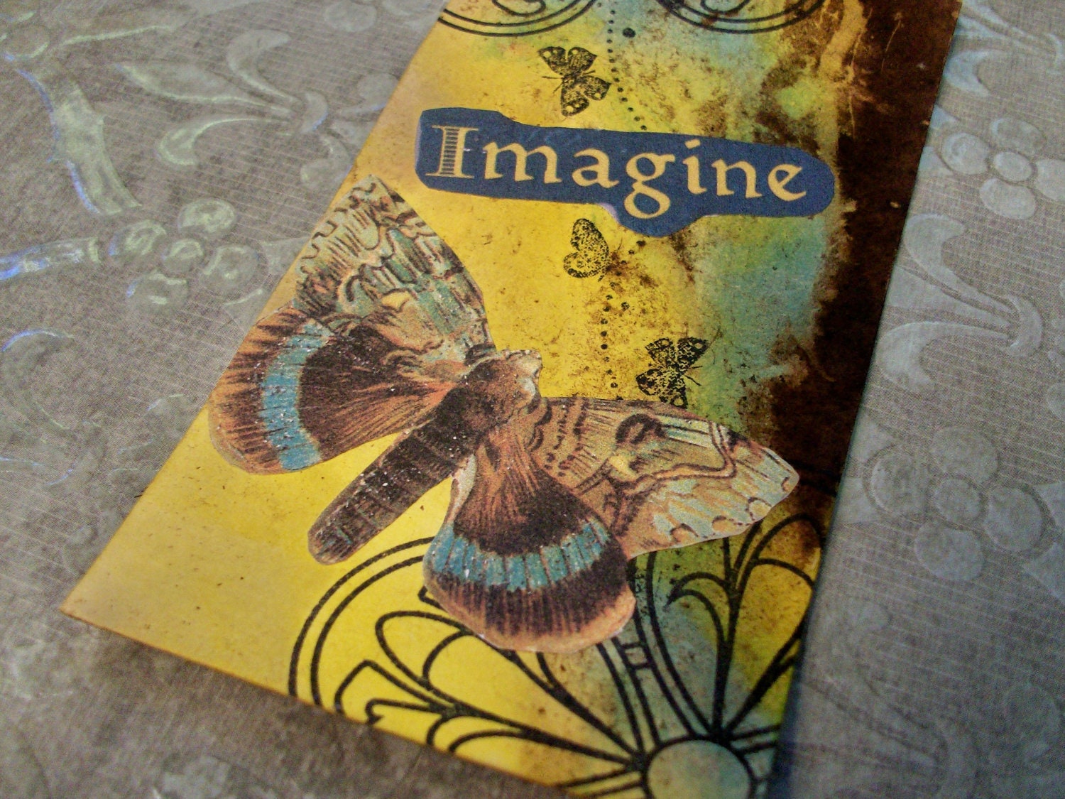 SALE - OOAK Mixed Media Large Tag/Bookmark "IMAGINE" For Gifting or Journaling