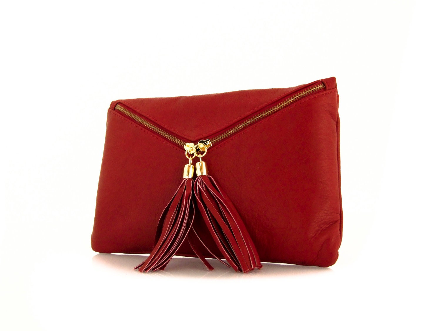 Handmade Clutch Bag Dark Red Italian Leather by TRACCEleather