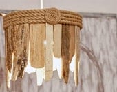 Driftwood Hanging Light Chandelier / Table Lamp, Coastal Chic Lamp, Rope Lamp, Sunburst Lamp