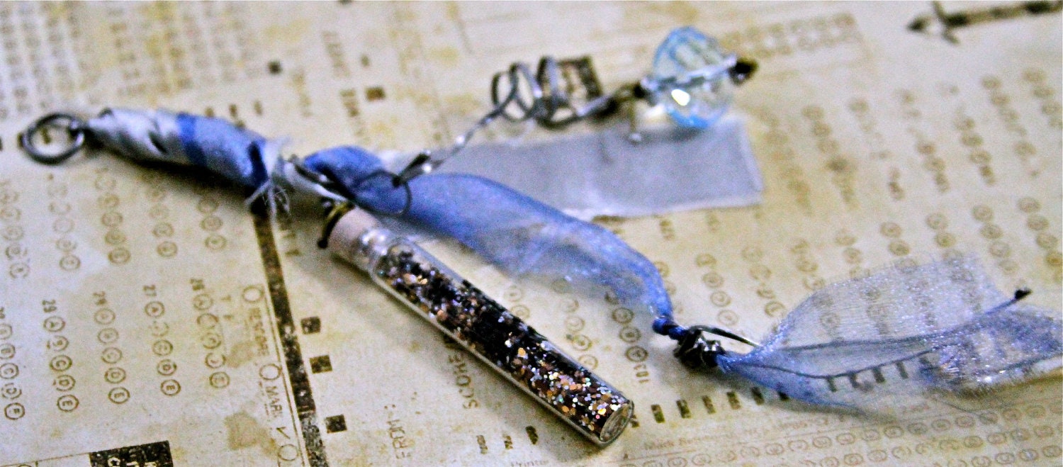 Funky Pendant with Glitter Bottle Mixed Media Scrapbooking Steam Punk Collage Jewelry