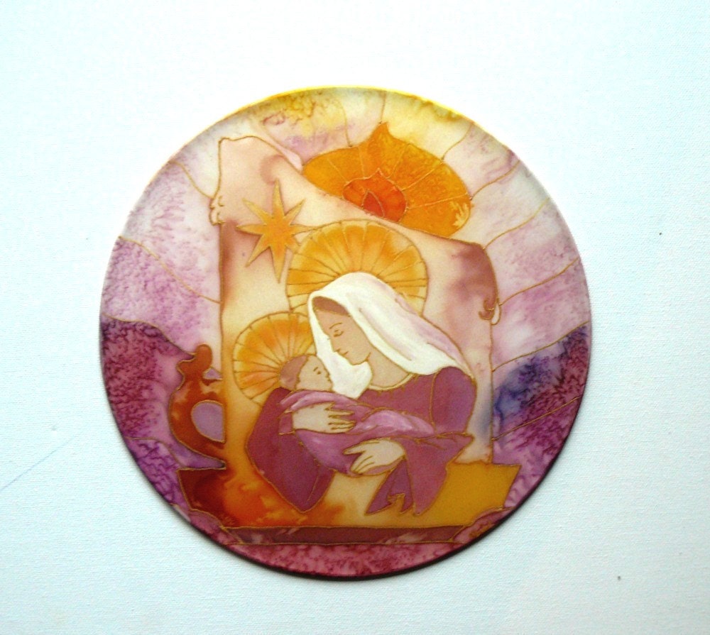 Christmas decoration - Holy Family - Hand painted silk mandala