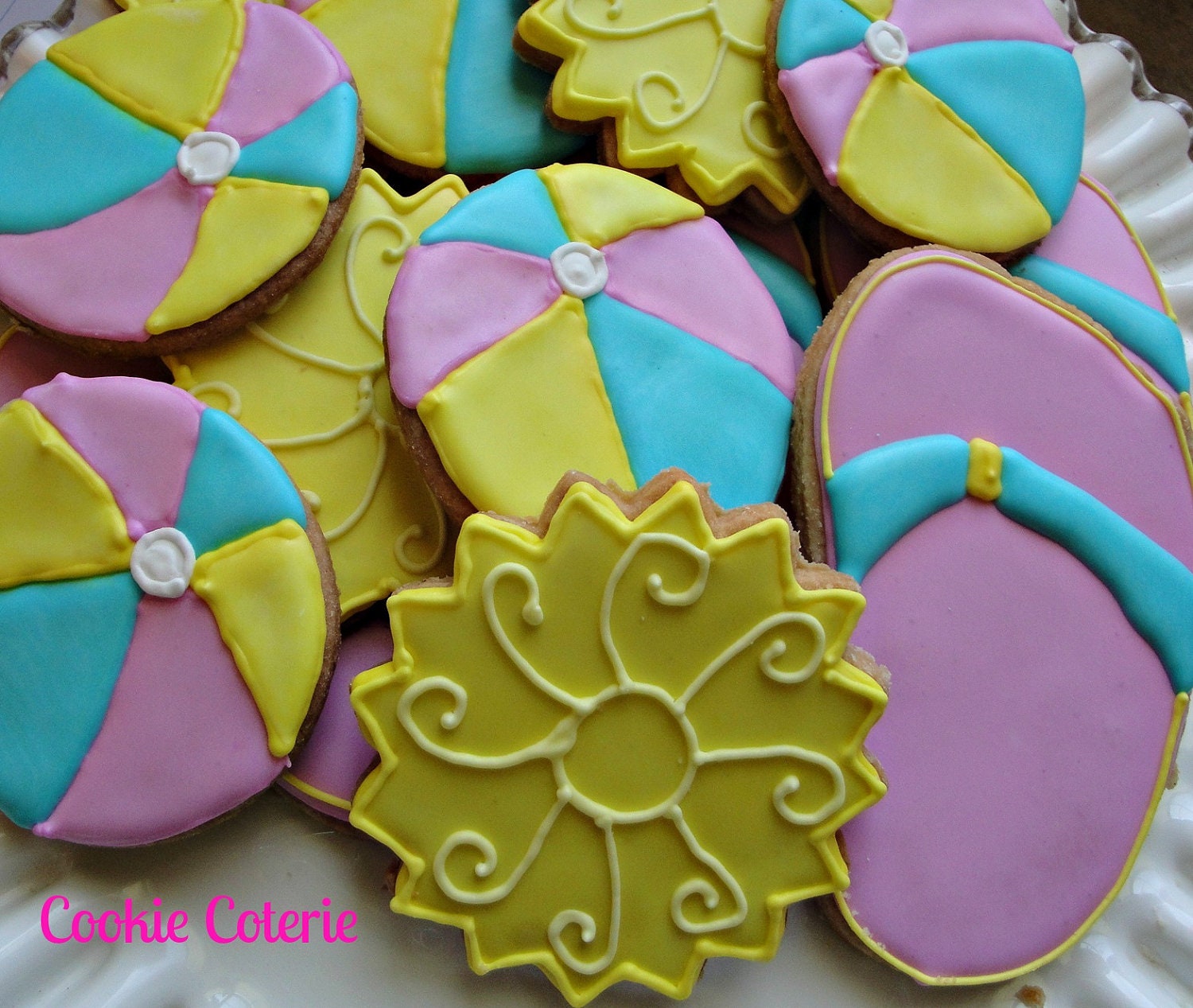 Beach Cookies Flip Flop Beach Ball Sun Cookies Decorated Cookies Birthday Cookie Favors