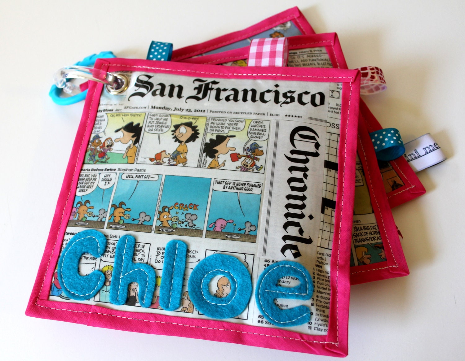 Personalized Baby Newspaper (Baby Girl, SF Chronicle, San Francisco): crinkle taggie