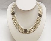 3 Row white choker pearl necklace-17 inch- FreeShipping
