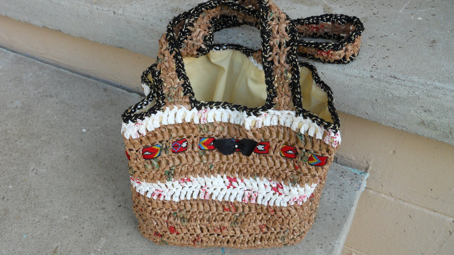 Brown Bag with Yellow Interior Recycled Upcycled