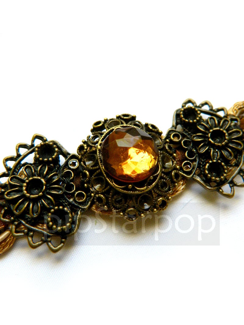 STEAMPUNK Traveler choker - Victorian Bronze filigree gem pendant choker - Neo Classical baubles and Jewelry