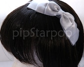 Silver Satin Hair Bow - Snow White Fairy tale princess headband for flower girls, costumes, and cocktail dress (Other colors Available)