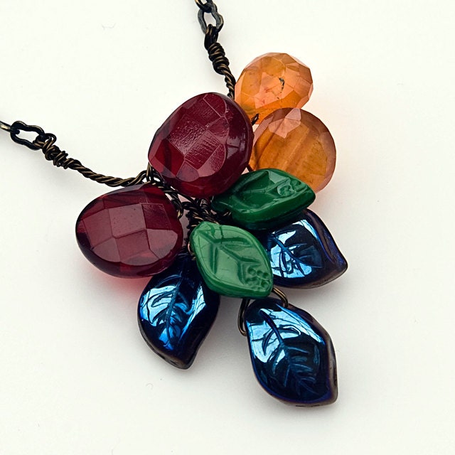 Fall beaded Necklace, Gemstone Necklace, Nature Jewelry