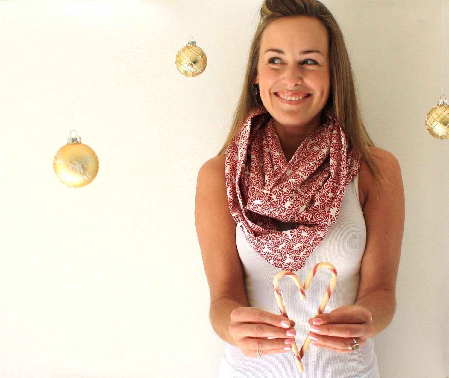 Christmas Circle Scarf - Peppermint Candy - Red and White Scarf - Winter Fashion - Infinity Scarf - Holidays - TheSilkMoon