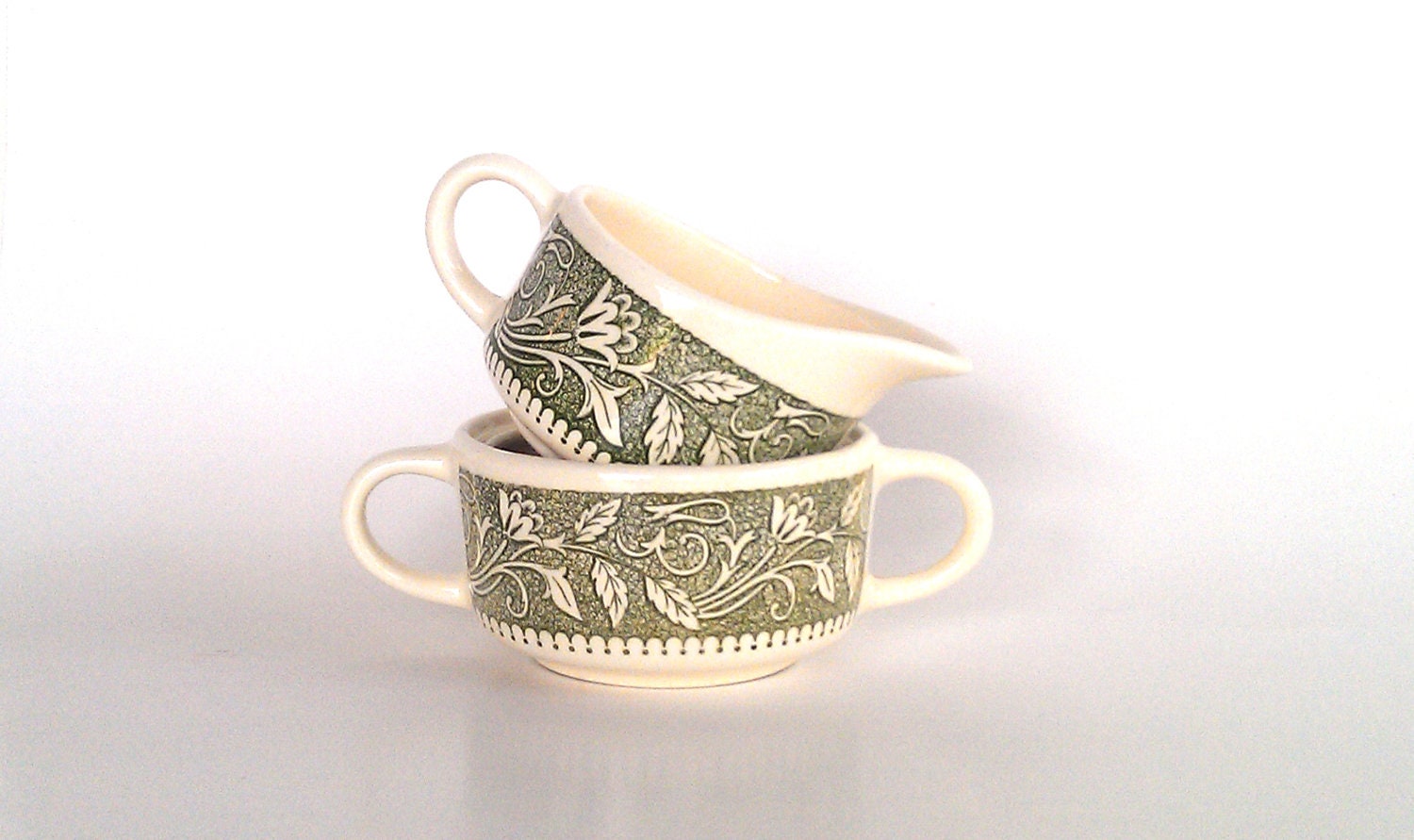 Vintage Ironstone Cream and Sugar Transferware Scrolled Leaf