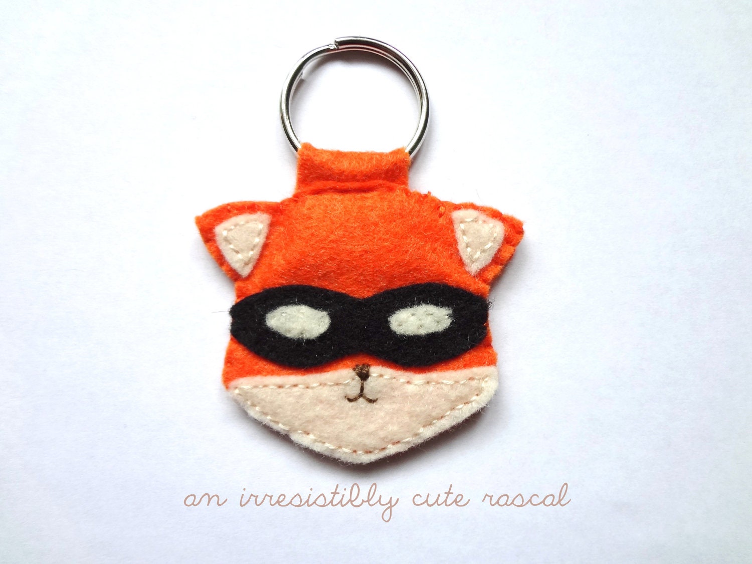 Bandit Fox Keychain or Keyring Fox with black bandit mask