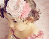 baby headband...baby girl heaband...fall blush pink headband...photography prop..tea party