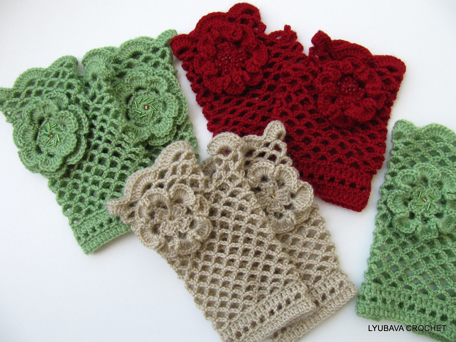 Fingerless Crochet Gloves Tutorial Pattern Pdf File, Gorgeous Crochet Arm Warmers With Flower Lyubava Crochet Pattern number 44