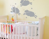 Jumping Sheep and Stars Nursery Wall Decal 48" wide x 36" high -  Vinyl Wall Art Decal Sticker