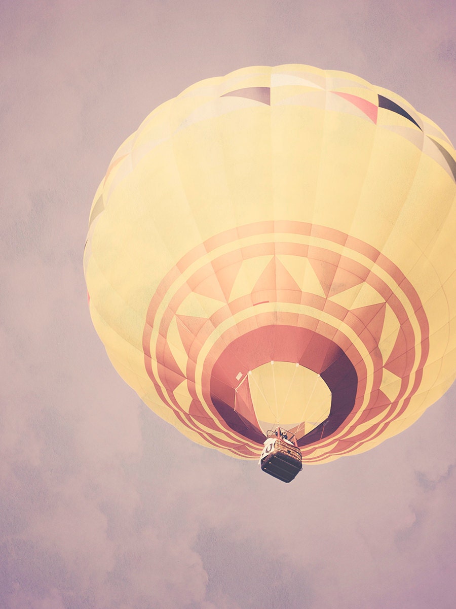 Hot Air Balloon - 8x10 photograph - fine art print - vintage photography - nursery art - purple sky - yellow balloon