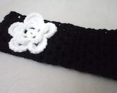 Headband,Black Headband White Flower, Handmade gifts, Women Fashion, warm, Crochet accesories, Women Accessories.