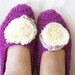 Crochet Slippers, plum color elegant floral  Thick, Simply slippers, Women slippers  house shoes.