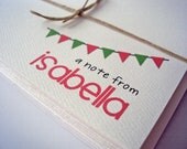 Personalized Note Cards - Party Bunting Banner - Custom Kid's Stationery - Birthday Thank You - Set of 10 With Envelopes