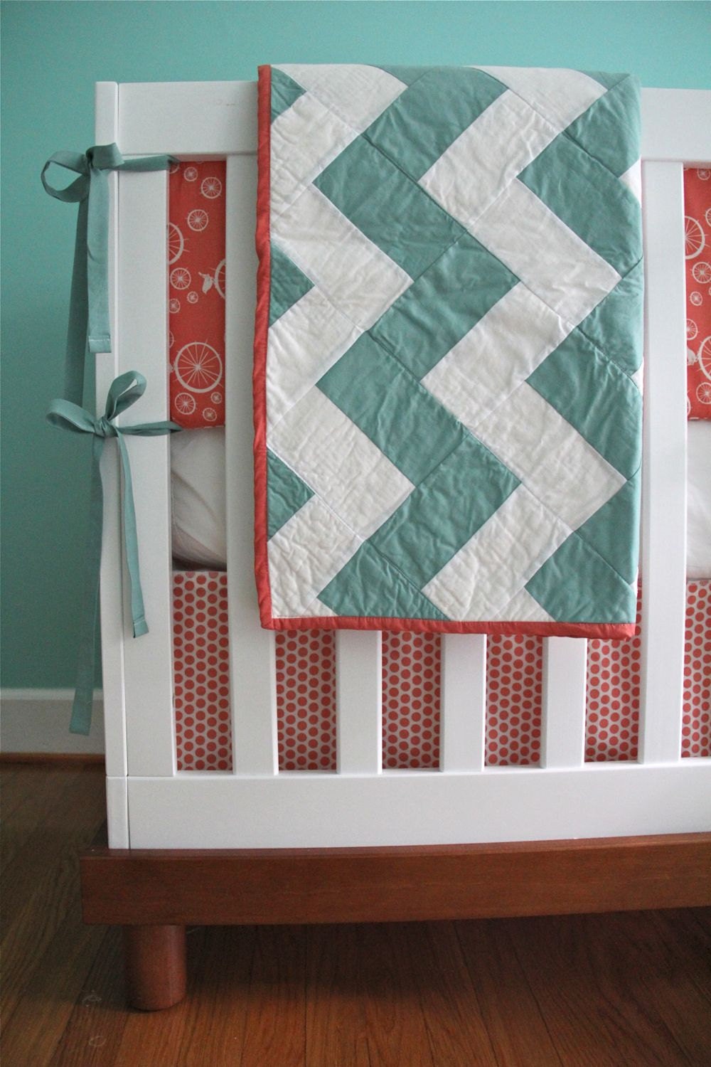 organic coral and aqua 7-piece bedding