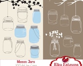 Vintage Mason Jars Digital Clipart - Scrapbooking , card design, invitations,ball jars,hand drawn - INSTANT DOWNLOAD