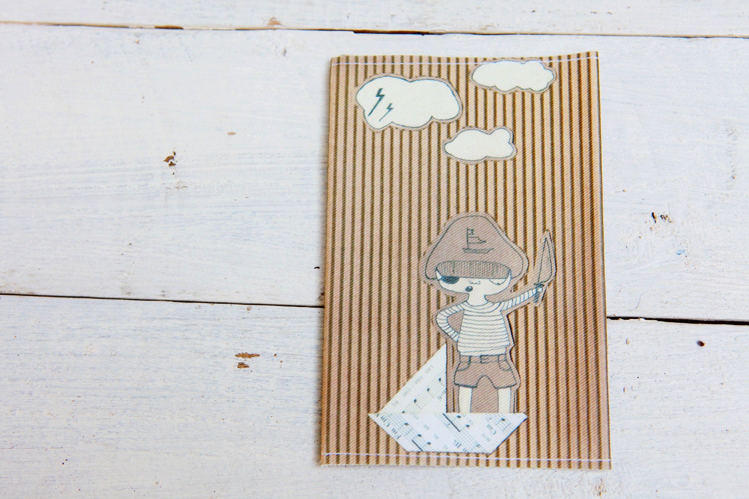 Passport Cover Case in Beige and White. Pirate boy. Travel in style.