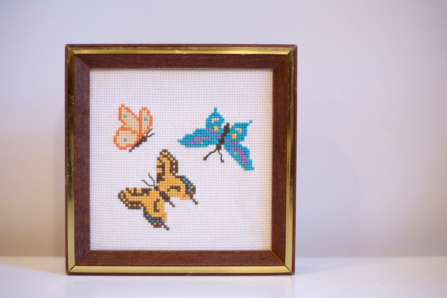 Vintage Framed Butterfly Cross Stitch
