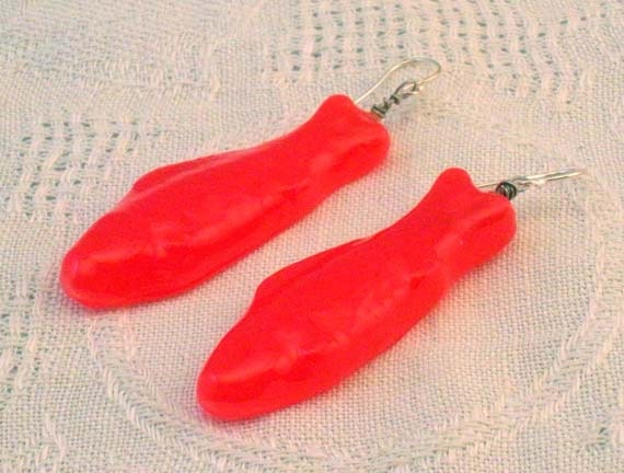 Earrings: Real Candy Swedish Fish Dipped in Resin