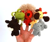 5 african animal finger puppets, crocheted lion, crocodile, hippopotamus, giraffe and warthog, jungle zoo animals, tiny amigurumies, toys