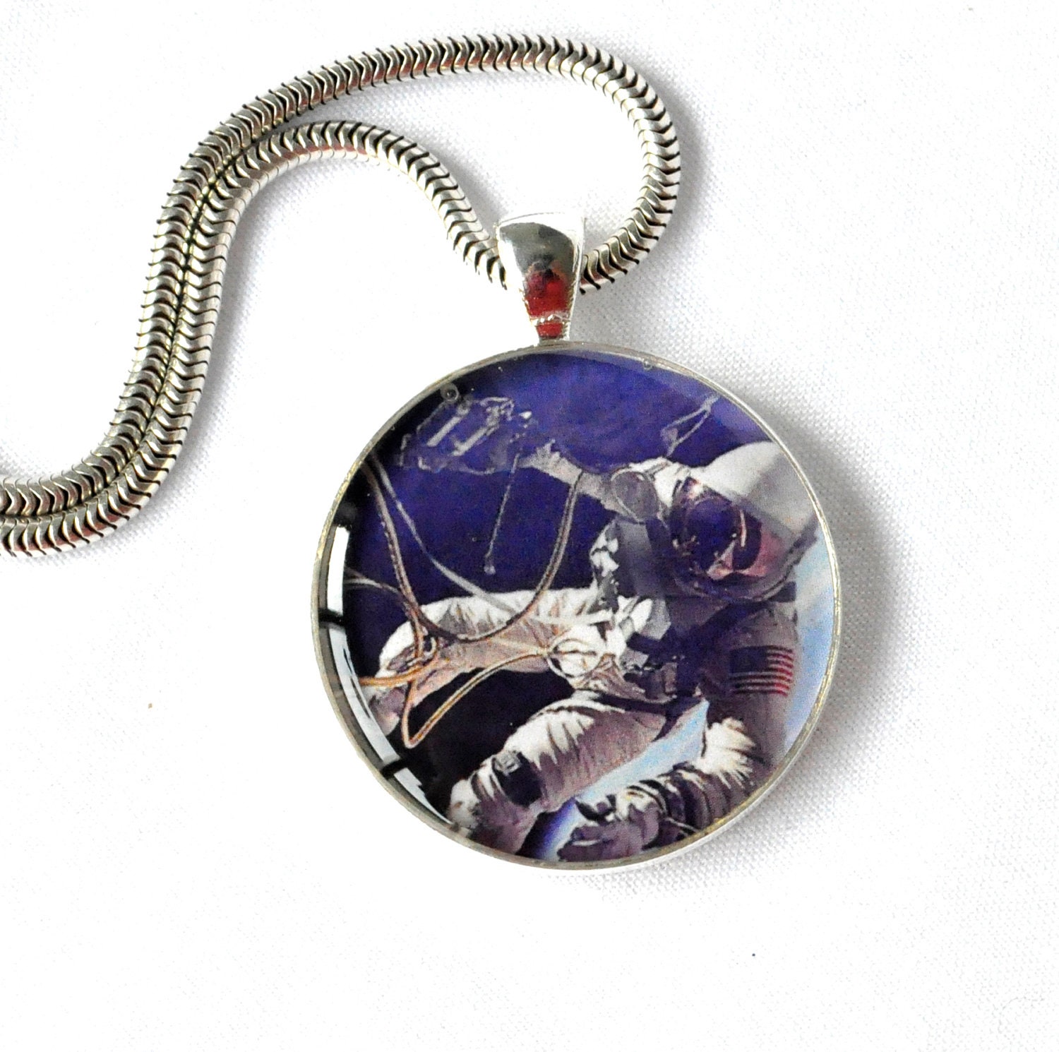 Space Necklace. Galaxy Neckalce. Space Walk Pendant. Ed White. Resin Jewelry. Silver Plated. Resin Necklace.