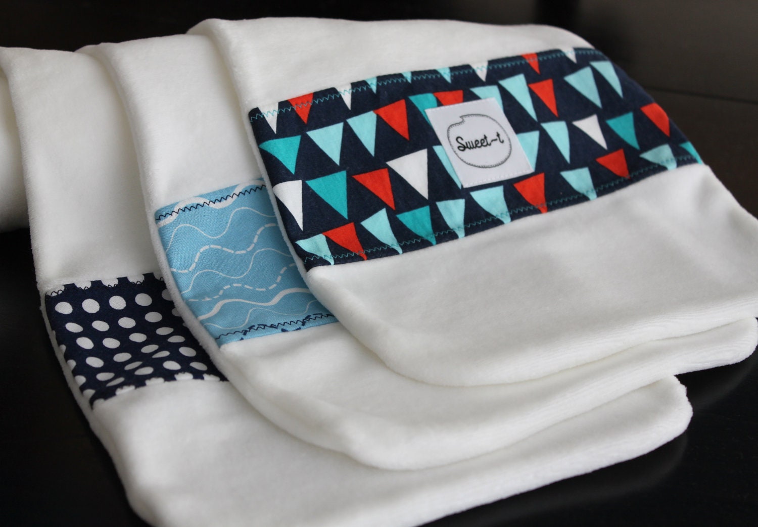 Feeling Blue set of (3) Baby Burp Cloths: READY FOR SHIPMENT