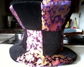 Black/Pink/Purple/Gold Mad Hatter Black Velvet Top Hat with free gold cravat tie - Hand made - SteampunkIntl