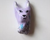 SALE - Grumpy Dire Wolf Totem Brooch - Lilac