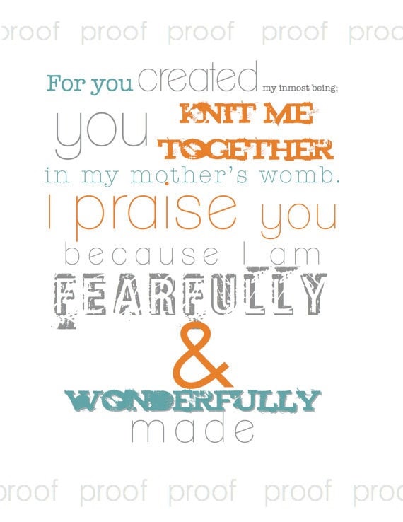 PSALM 139 Digital File Instant Download // Christian Nursery Subway Art // Baby Boy Room Decor // Shower Gift //  Orange Teal