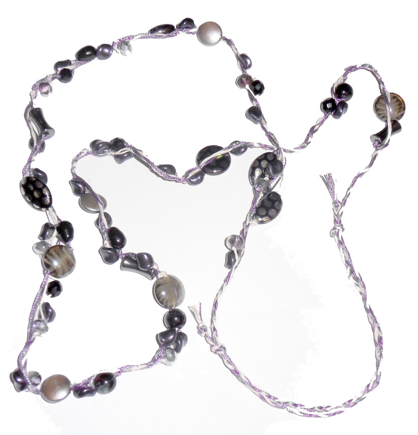 Purple / White - Adjustable Cord Necklace