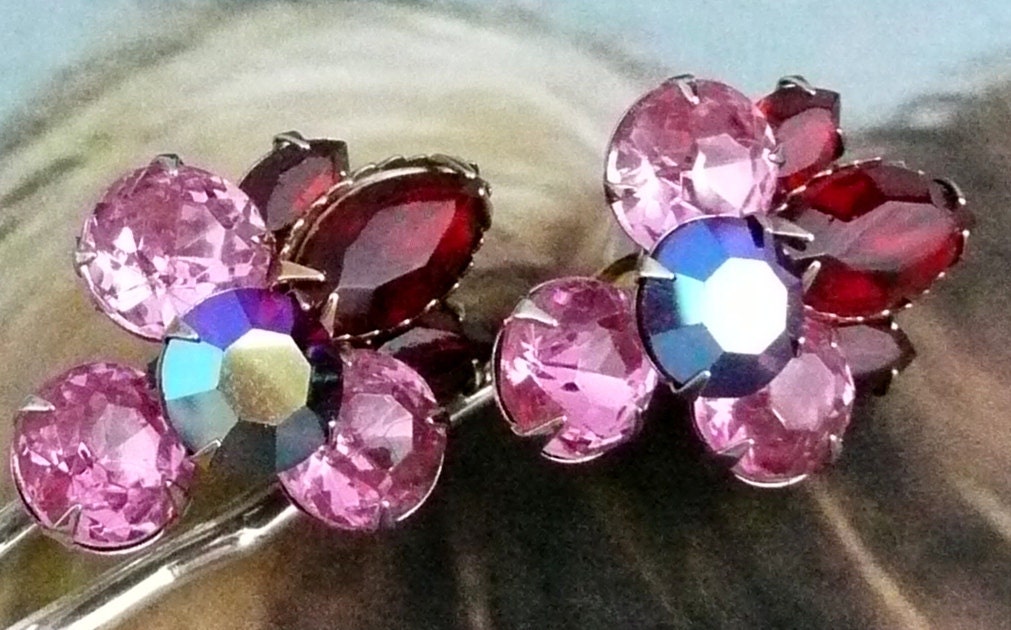 Decorative Spring Red Pink Flower Bobby Pins